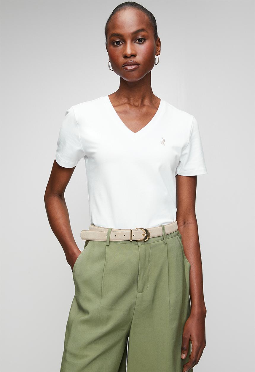 POLO - Wmn Kelly Ss  V Neck T-Shirt - White