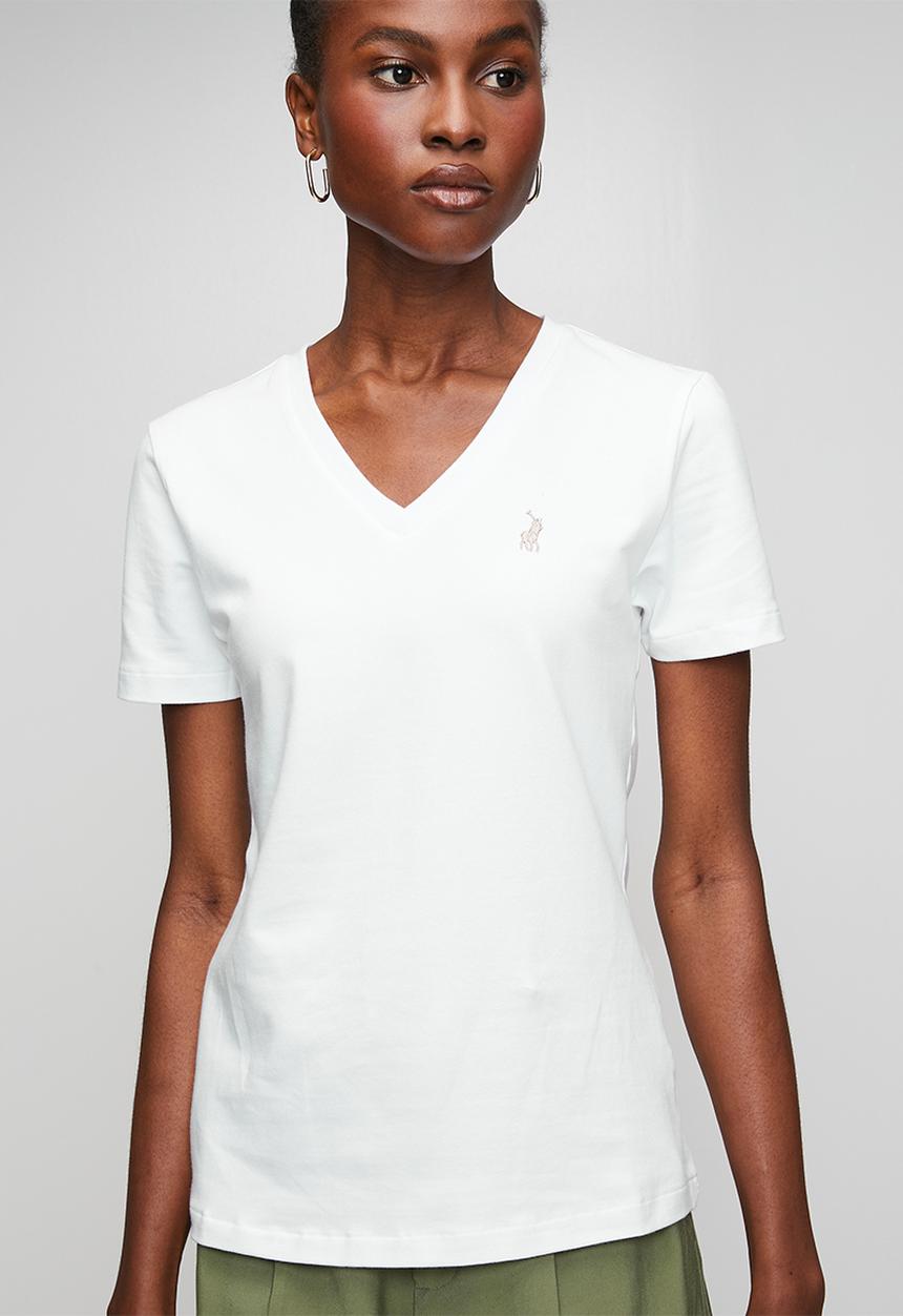 POLO - Wmn Kelly Ss  V Neck T-Shirt - White