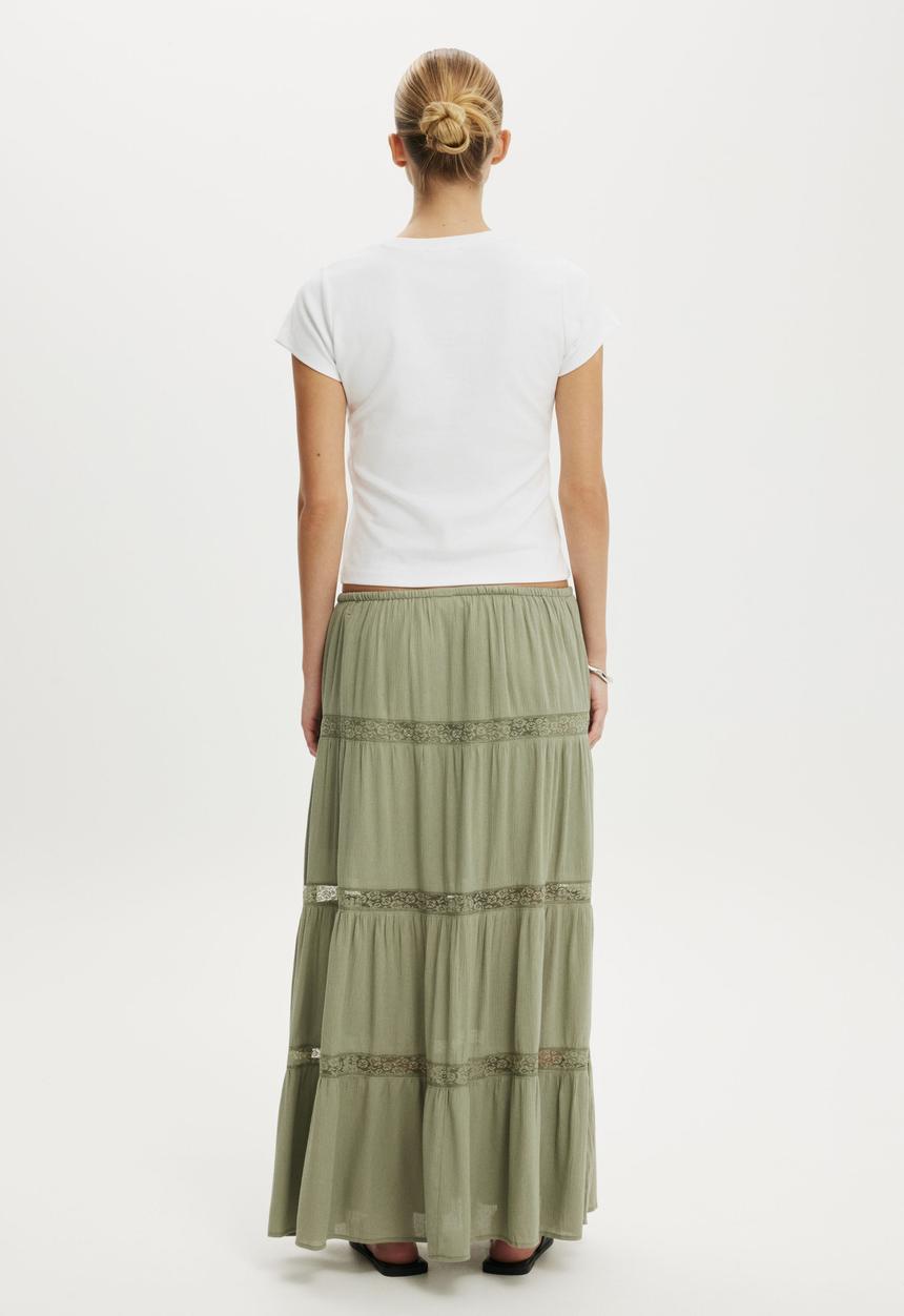 Cotton On - Haven Multi Tiered Maxi Skirt - Pale Eucalyptus Crinkle