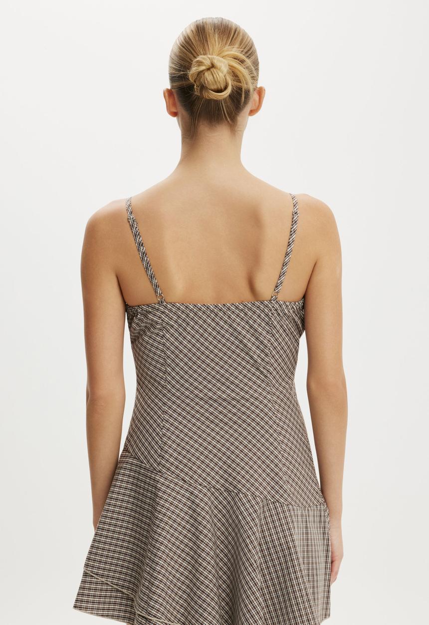 Cotton On - Marine Mini Dress - Hazel Check Rich Mocha
