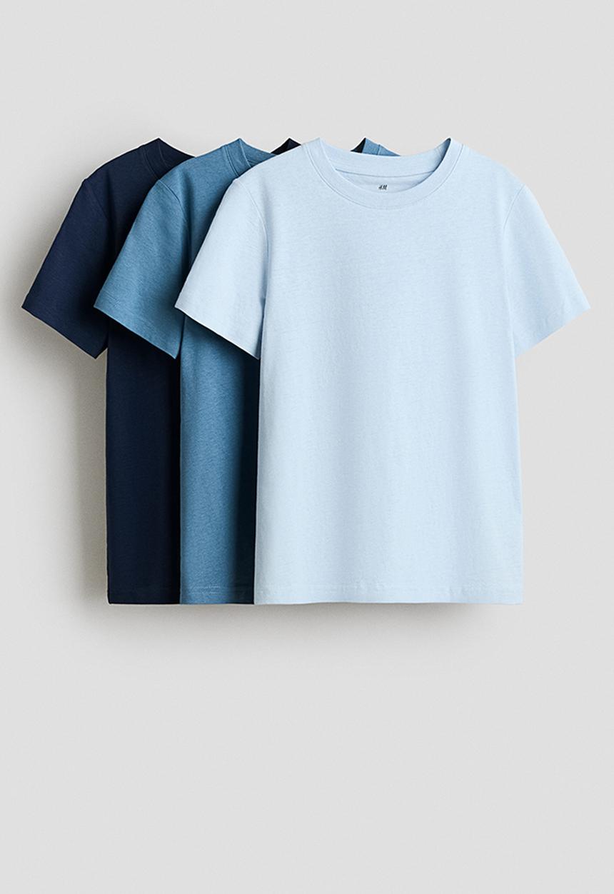 H&M - 3-Pack t-shirts - light blue/navy blue
