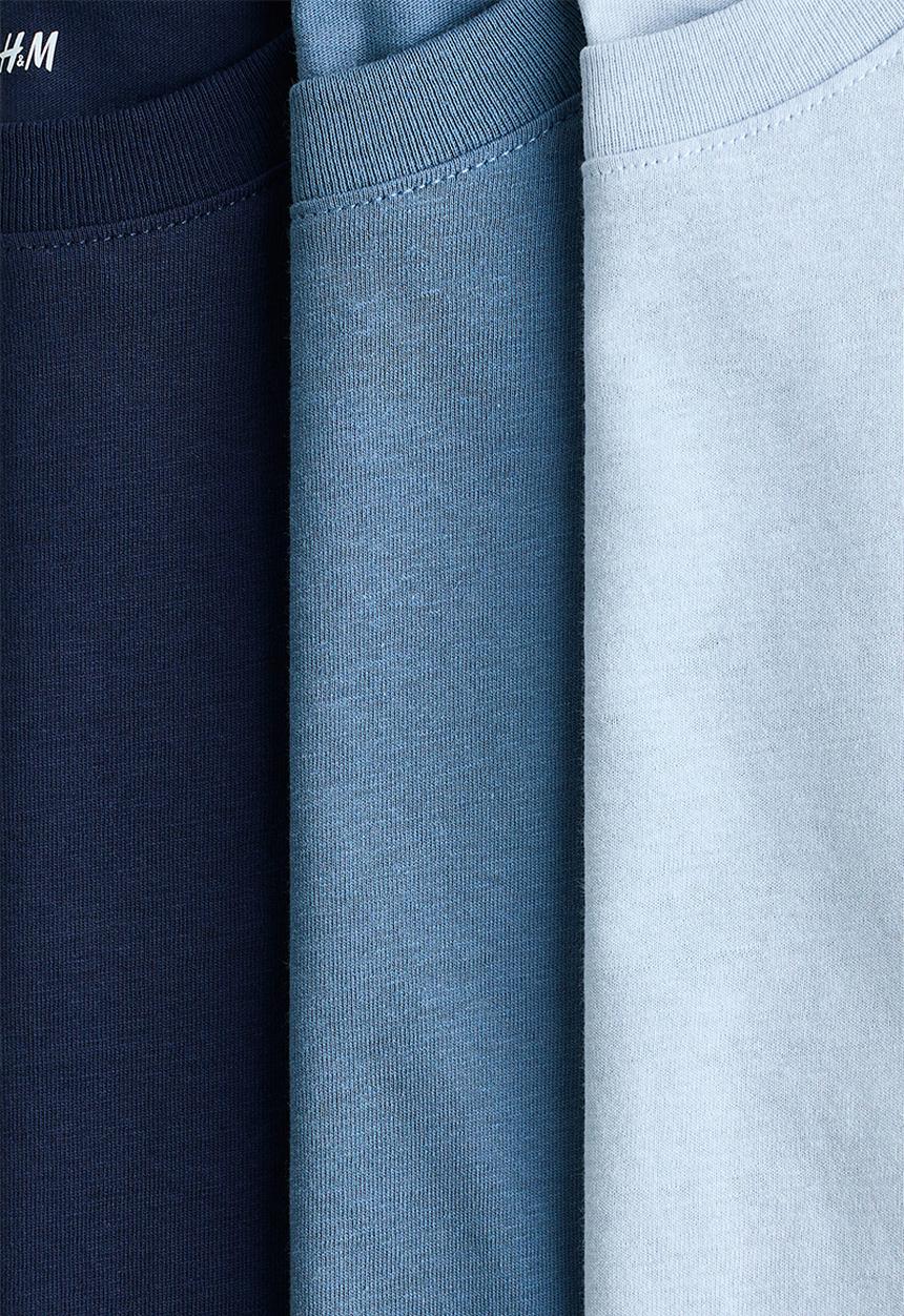 H&M - 3-Pack t-shirts - light blue/navy blue