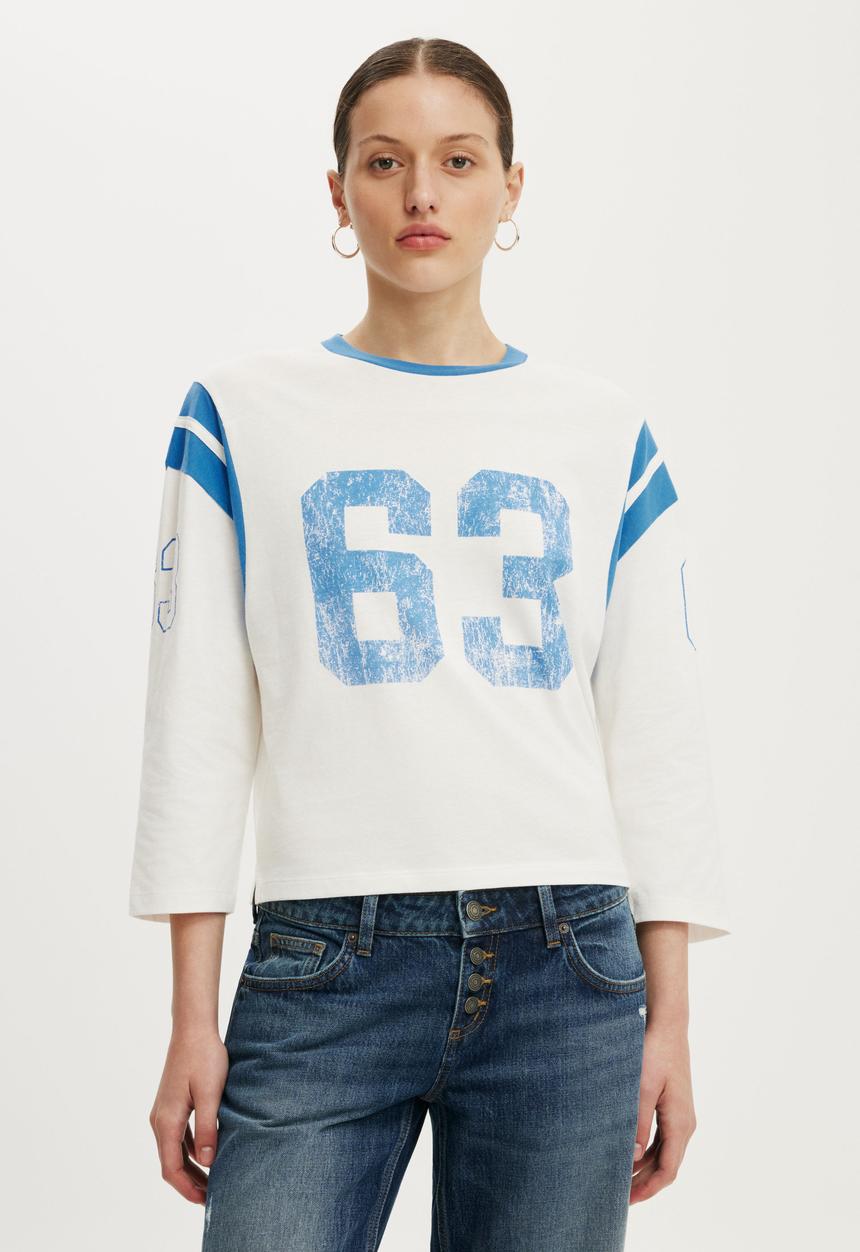 Cotton On - 3/4 Sleeve Graphic Tee - 63/Vintage White