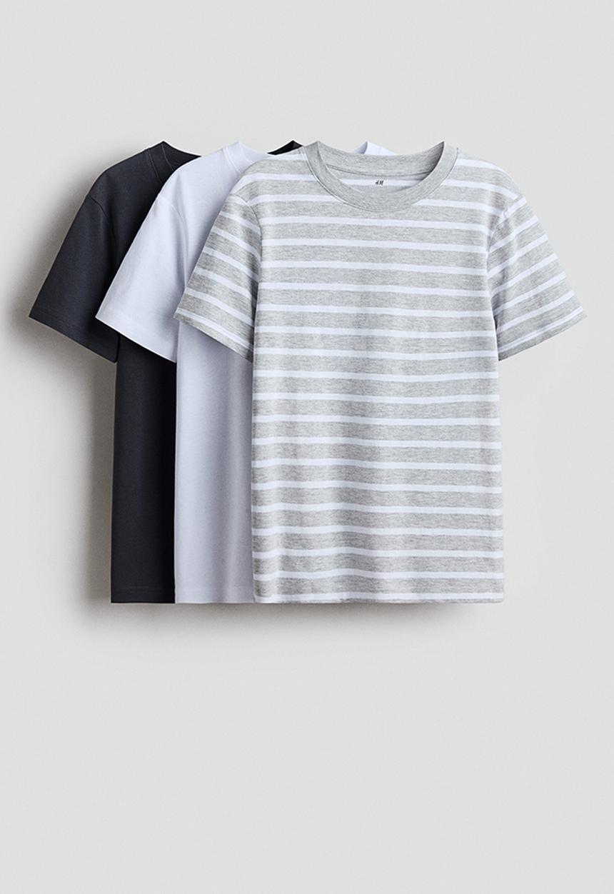 H&M - 3-Pack t-shirts - light grey marl/striped