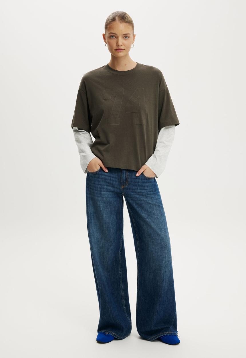 Cotton On - The Double Oversized Graphic Tee - 74/Grey