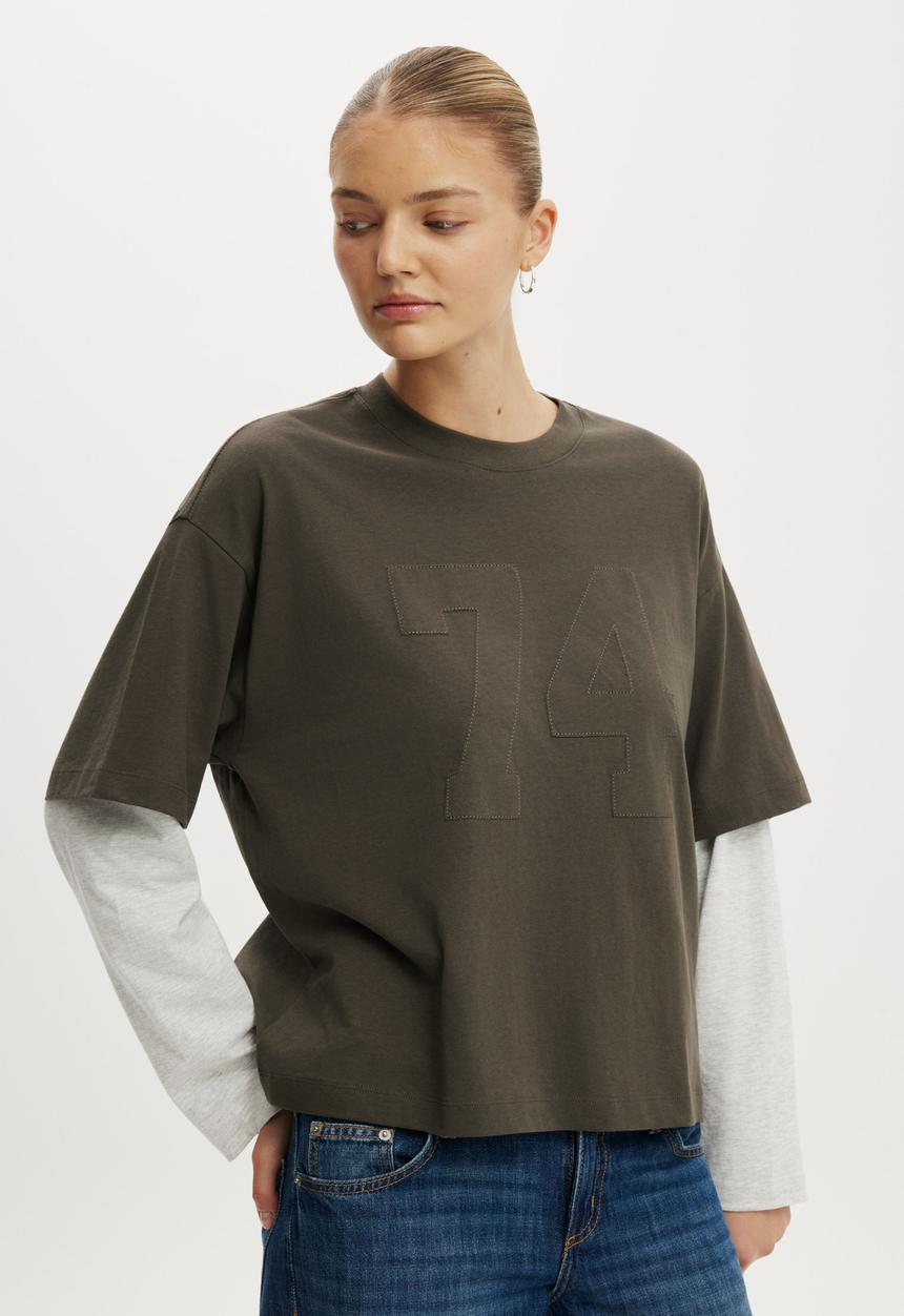 Cotton On - The Double Oversized Graphic Tee - 74/Grey