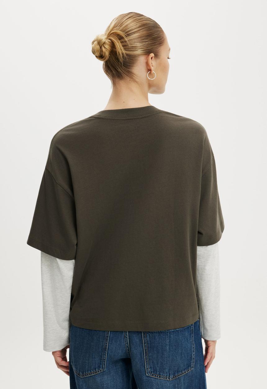 Cotton On - The Double Oversized Graphic Tee - 74/Grey