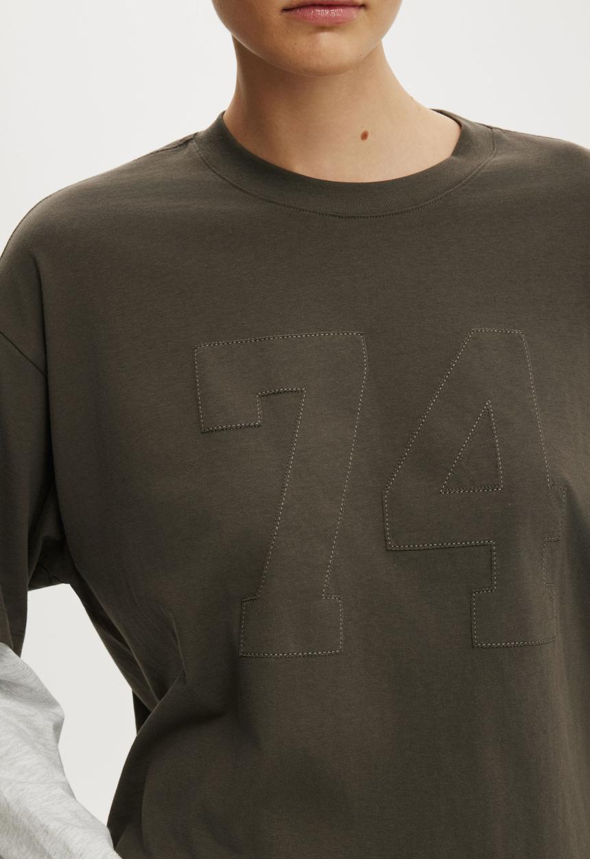 Cotton On - The Double Oversized Graphic Tee - 74/Grey