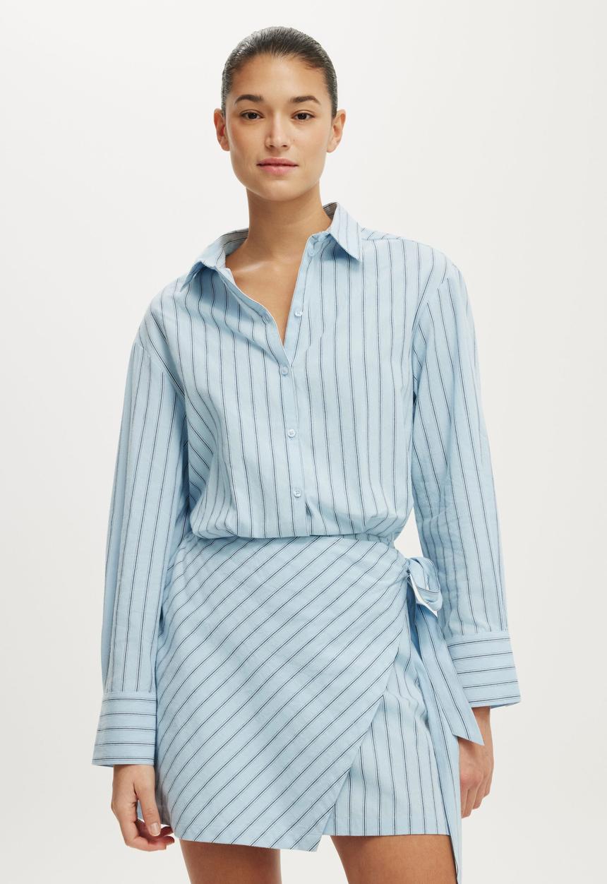 Cotton On - Shirt Mini Dress - Maya Stripe Seaside Blue 