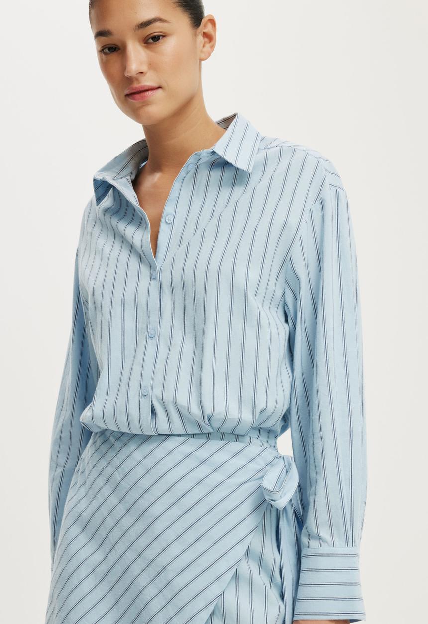 Cotton On - Shirt Mini Dress - Maya Stripe Seaside Blue 