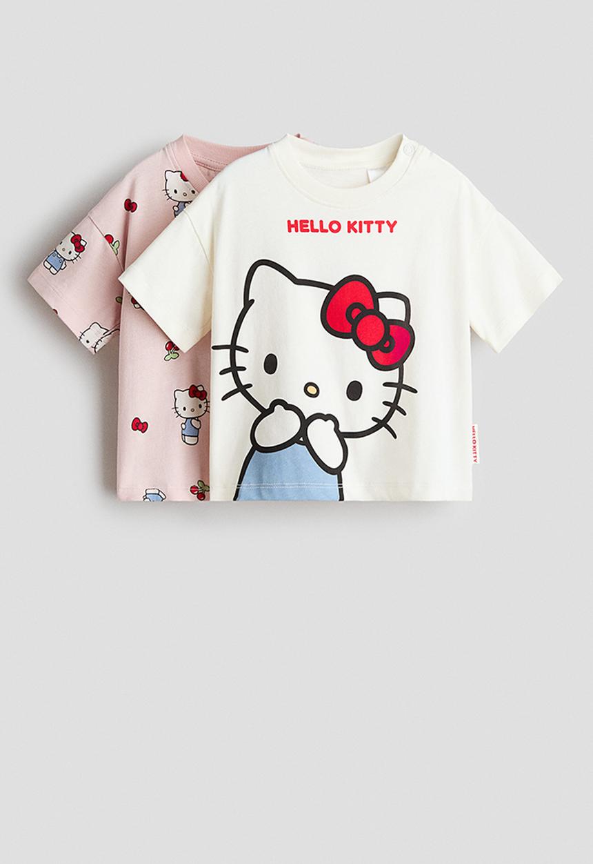 H&M - 2-pack printed cotton t-shirts - light pink/hello kitty
