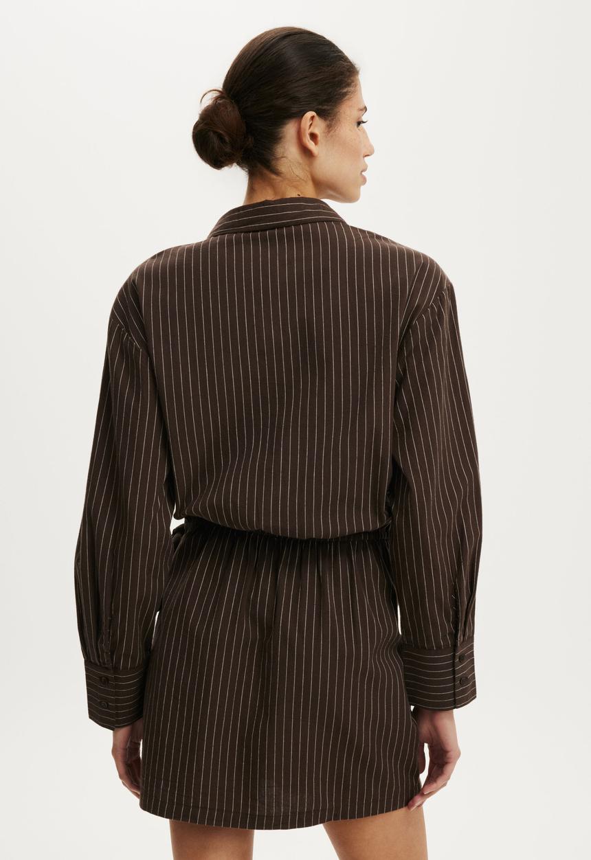 Cotton On - Shirt Mini Dress - Hazel Check Rich Mocha