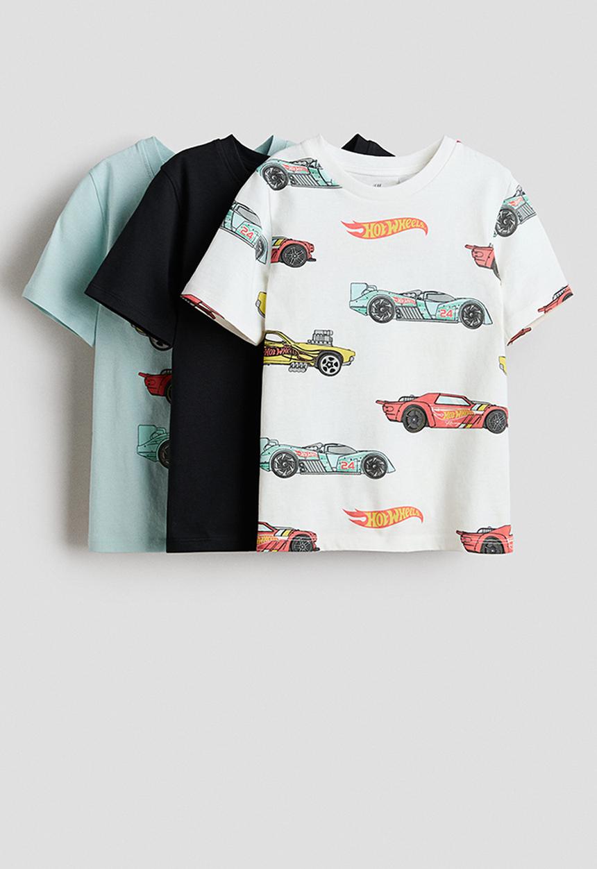 H&M - 3-Pack printed t-shirts - white/hot wheels