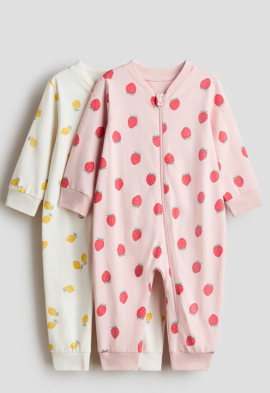 H&M - 2-Pack cotton sleepsuits - light pink/strawberries