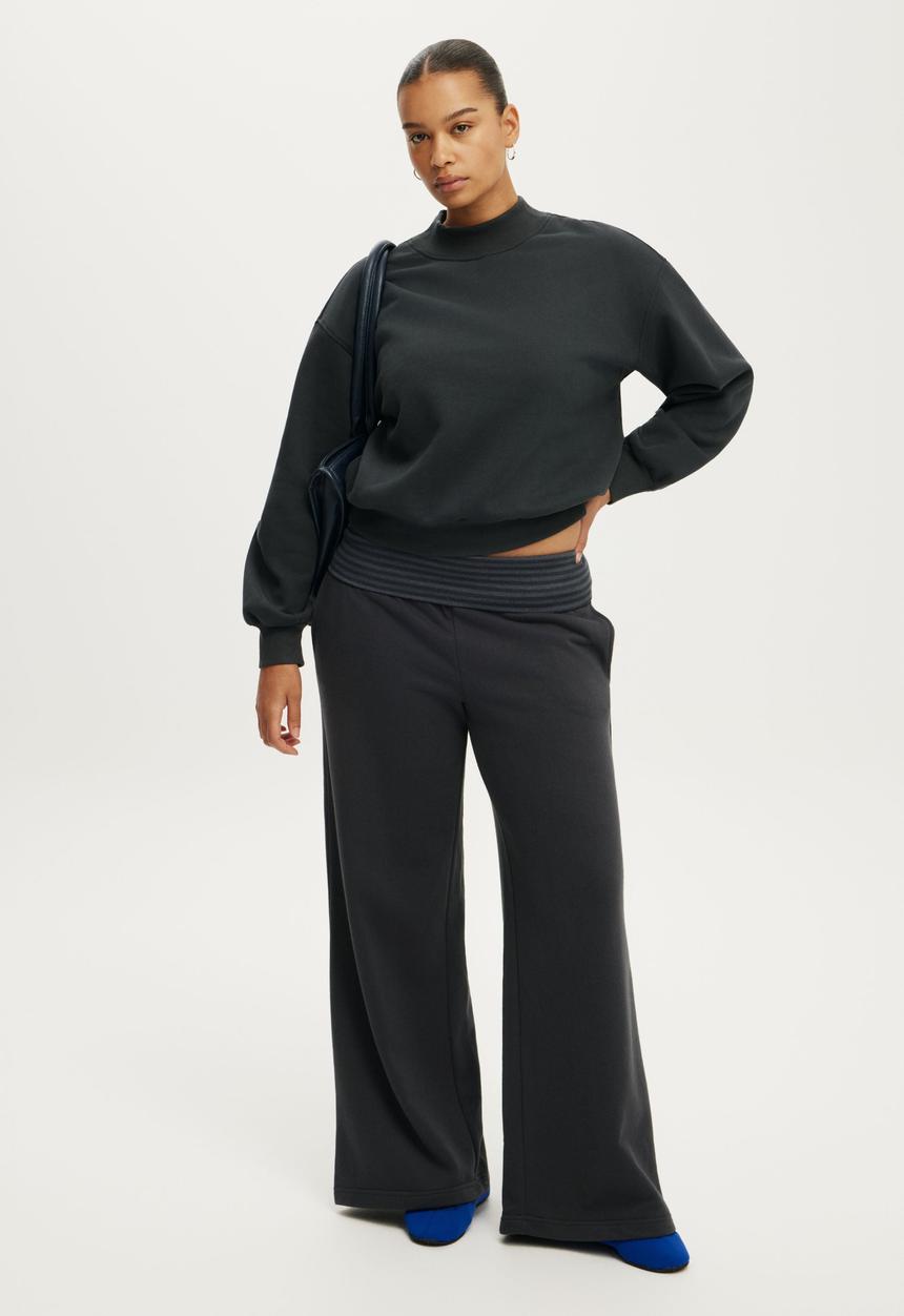 Cotton On - Fold Over Waistband Sweatpant - Shadowstone/Stripe