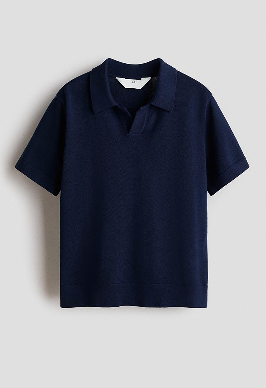 H&M - Fine-knit cotton polo shirt - navy blue