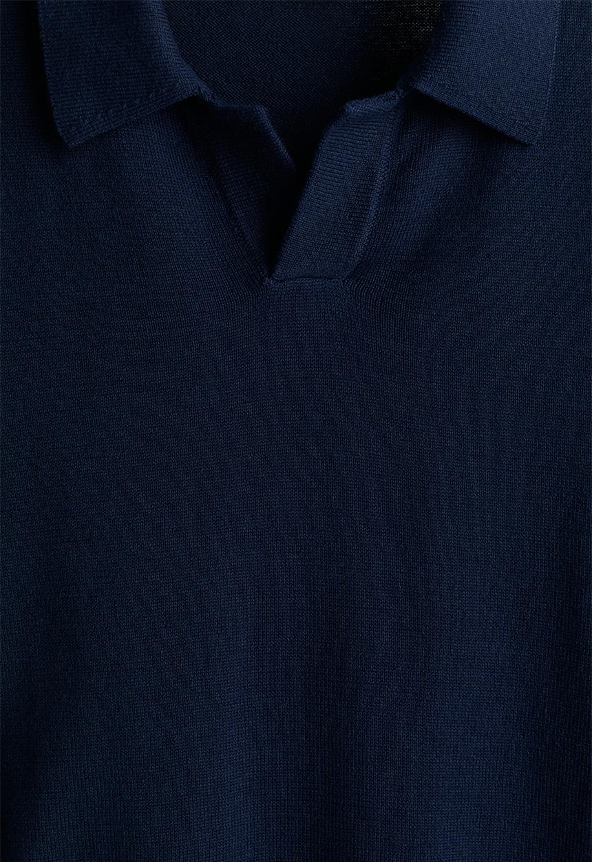 H&M - Fine-knit cotton polo shirt - navy blue
