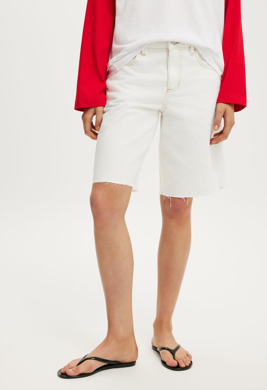 Cotton On - Baggy Denim Short - Vintage White Raw