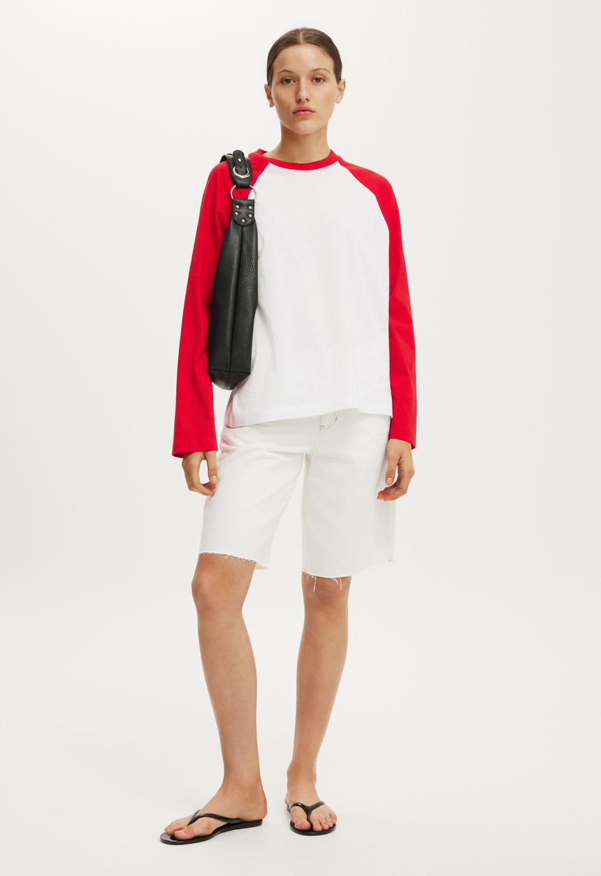 Cotton On - Baggy Denim Short - Vintage White Raw