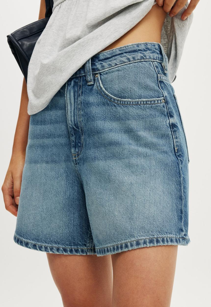 Cotton On - High 90s Denim Short - Palm Blue
