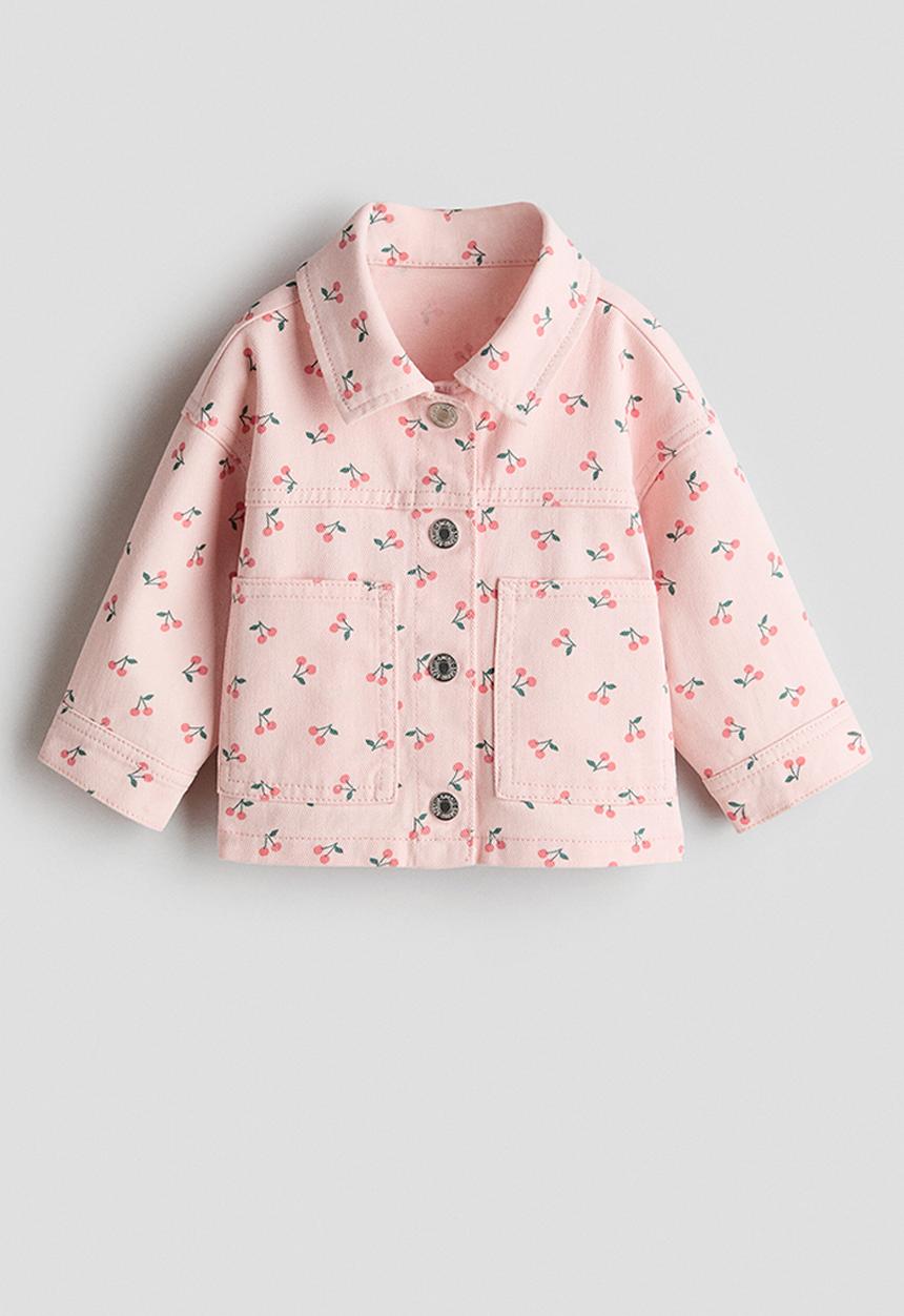 H&M - Printed twill jacket - light pink/cherries