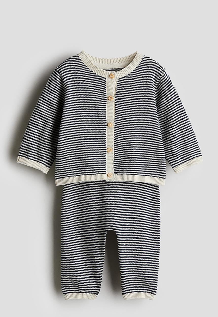 H&M - 2-Piece fine-knit set - navy blue/striped