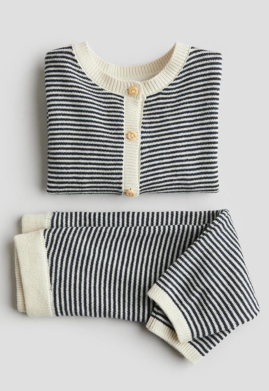 H&M - 2-Piece fine-knit set - navy blue/striped