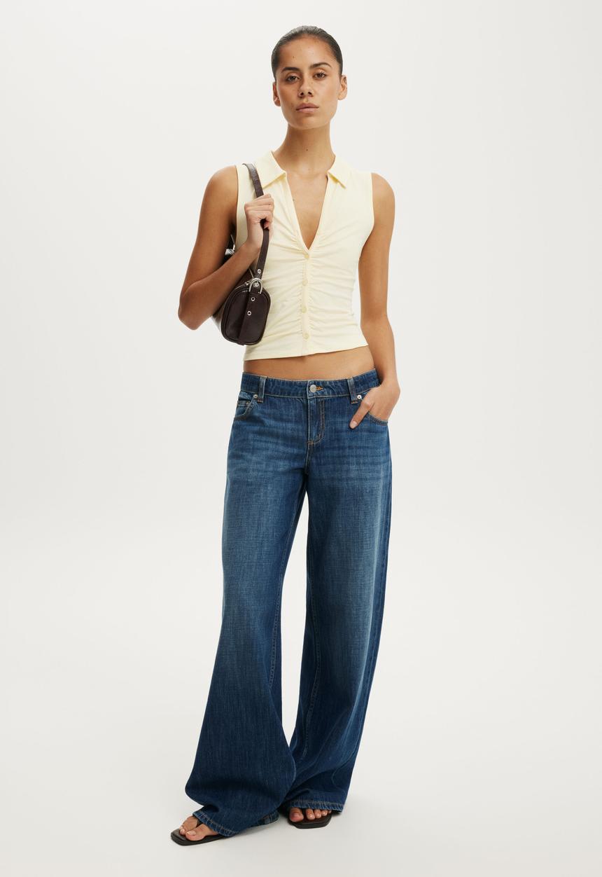 Cotton On - Gathered Front Polo - Vanilla Glow