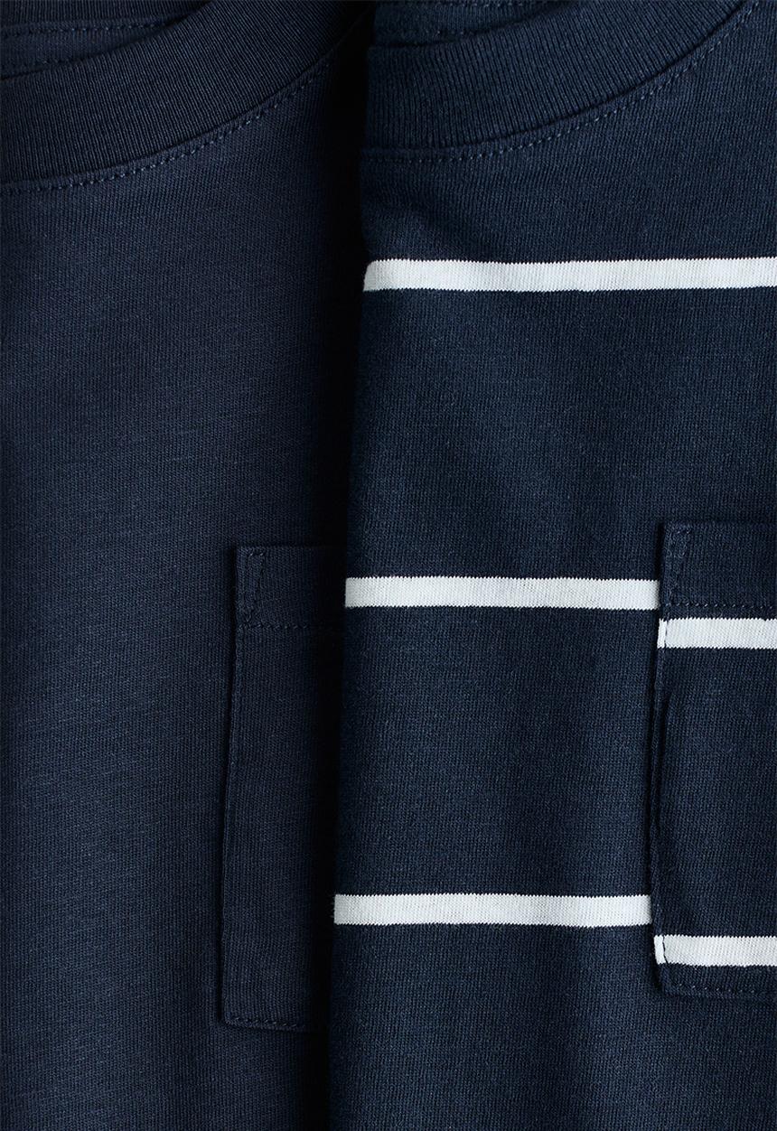 H&M - 2-pack pocket-detail t-shirts - navy blue/striped