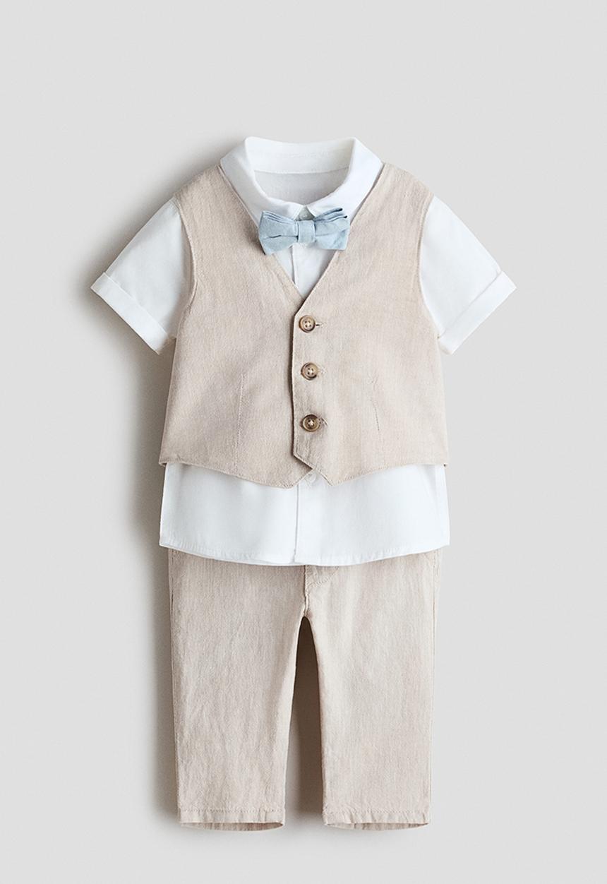 H&M - 4-Piece linen-blend dressy set - light beige/white