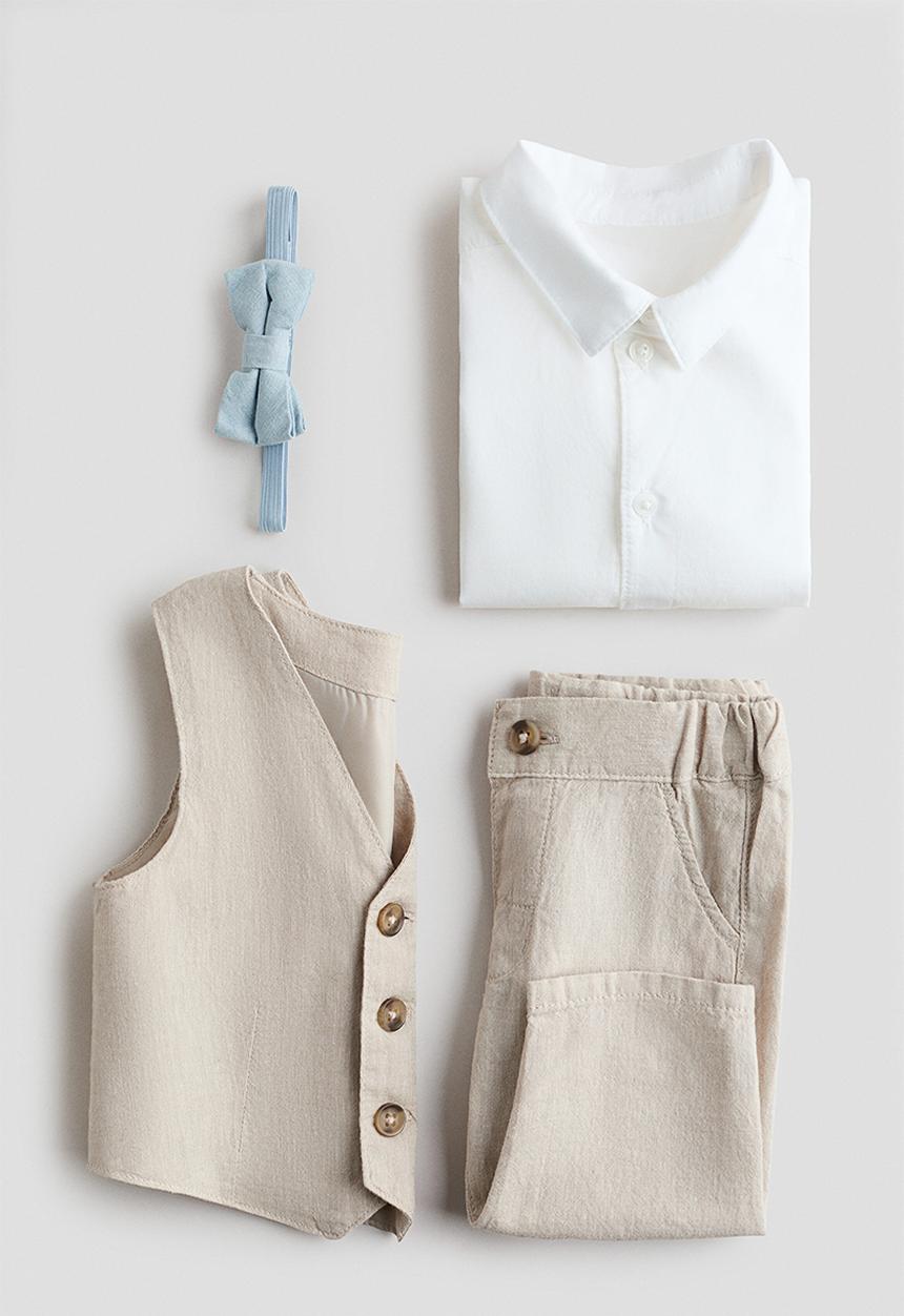 H&M - 4-Piece linen-blend dressy set - light beige/white