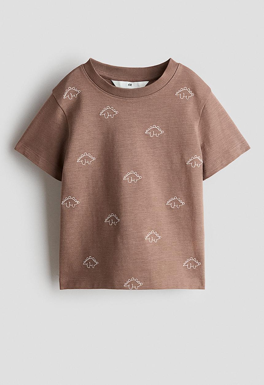 H&M - Cotton t-shirt - brown marl/dinosaurs