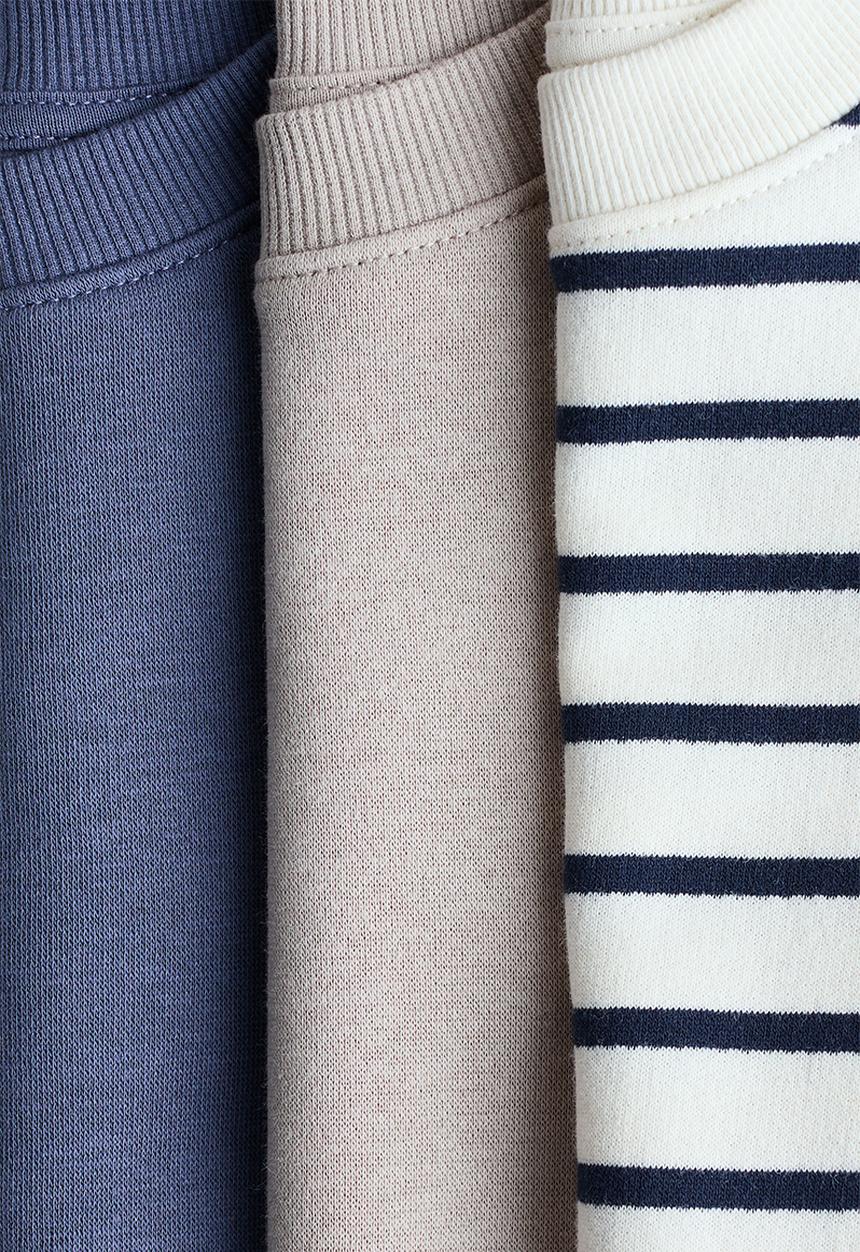 H&M - 3-pack brushed-inside sweatshirts - dusty blue/striped