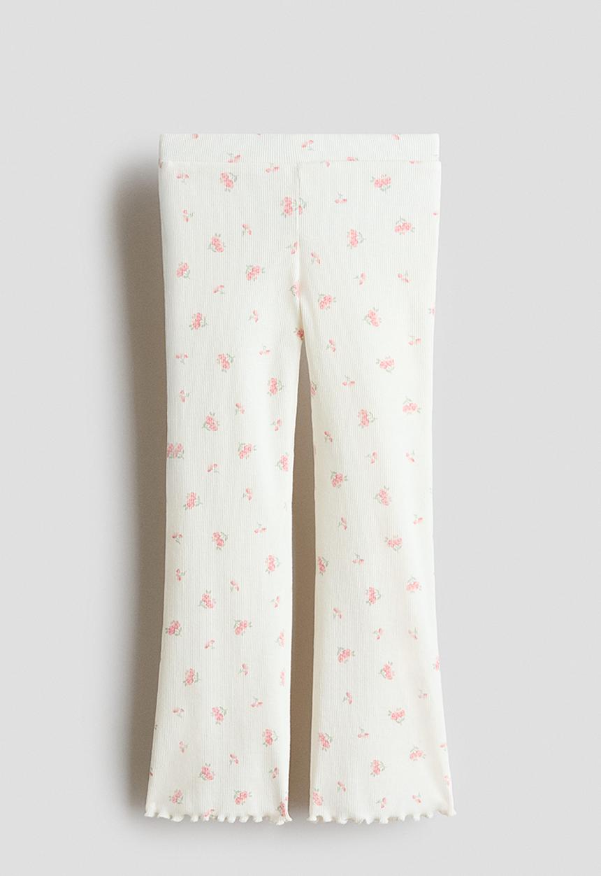 H&M - Flared leggings - white/pink floral