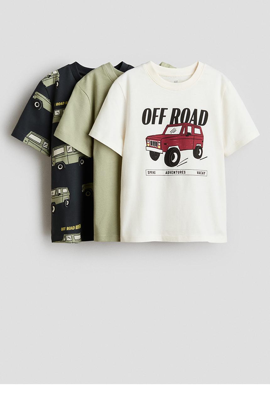 H&M - 3-pack printed t-shirts - khaki green/off road