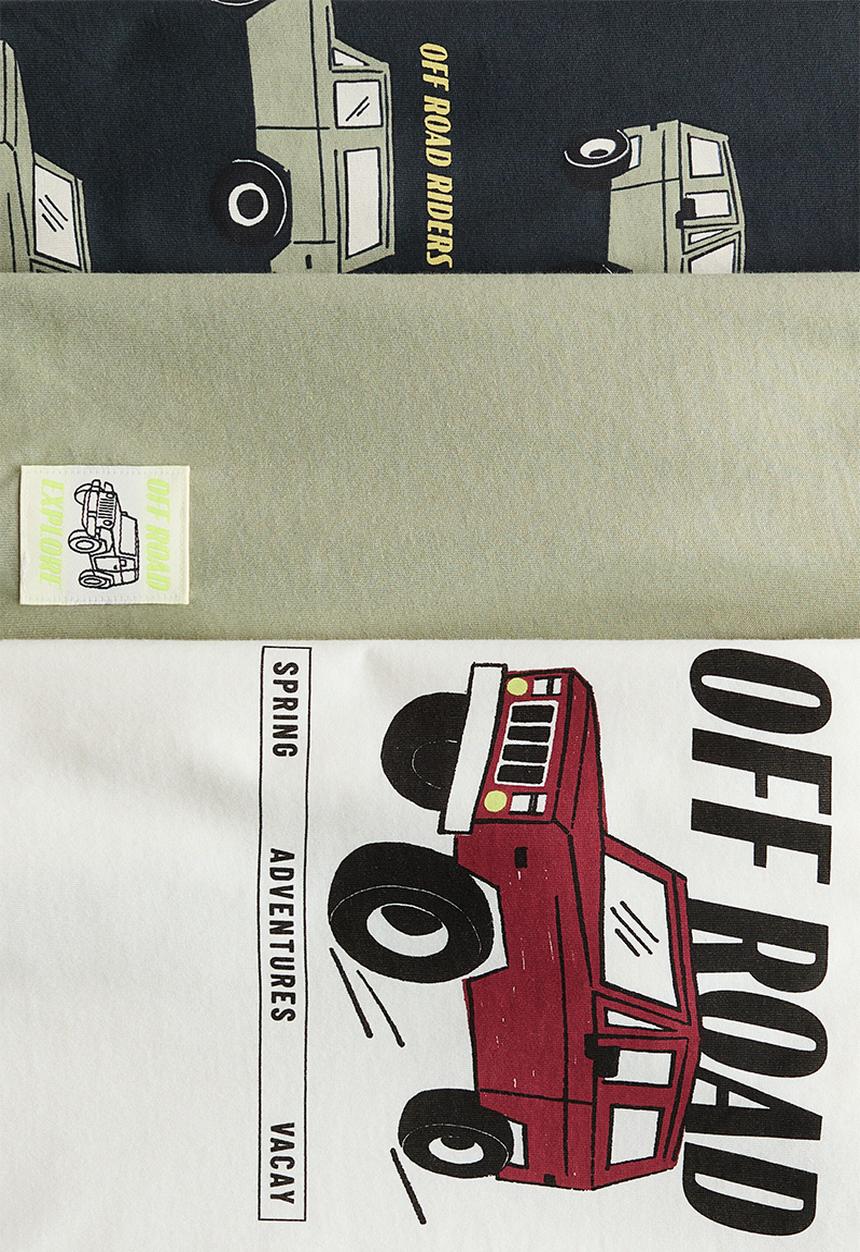 H&M - 3-pack printed t-shirts - khaki green/off road