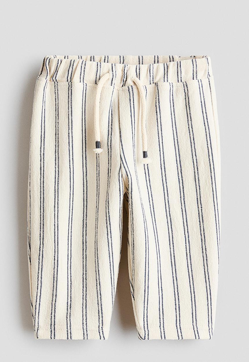 H&M - Textured jersey trousers - cream/dark blue striped