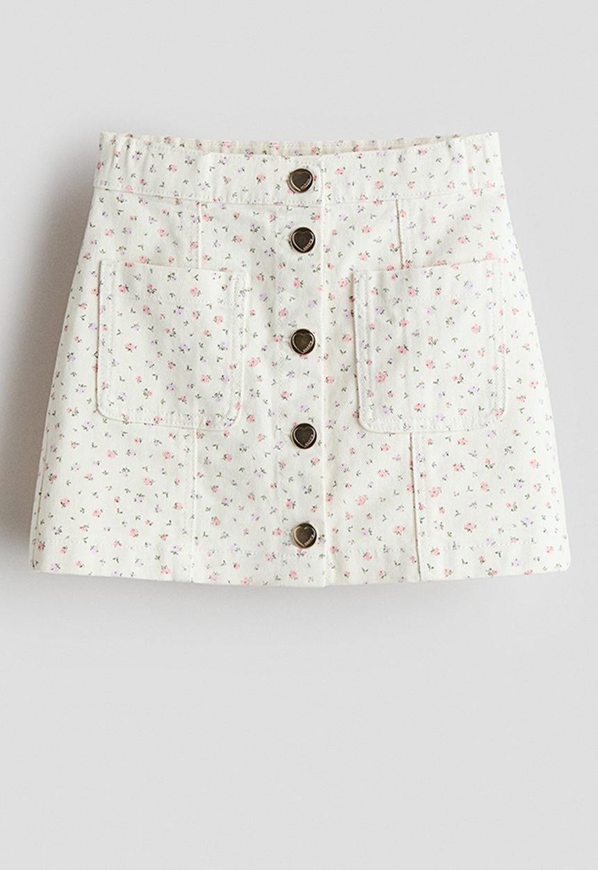 H&M - Cotton twill skirt - cream/floral