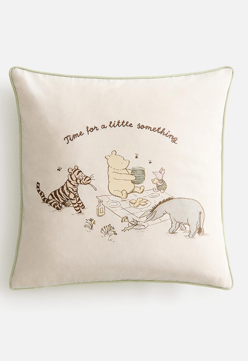 H&M - Print-motif canvas cushion cover - light green/winnie the pooh