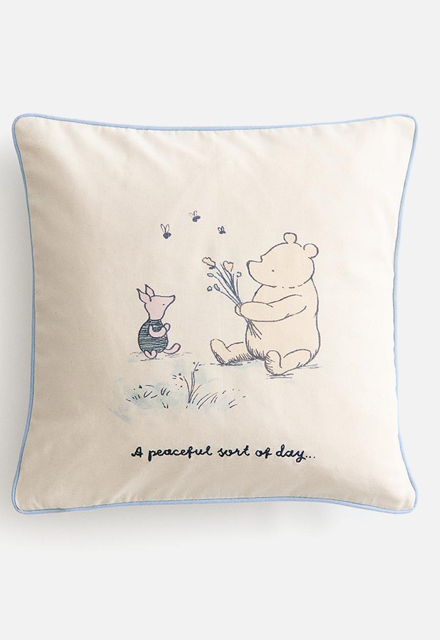 H&M - Print-motif canvas cushion cover - light blue/winnie the pooh