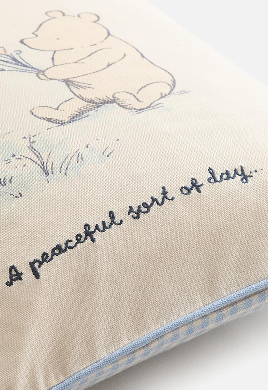 H&M - Print-motif canvas cushion cover - light blue/winnie the pooh