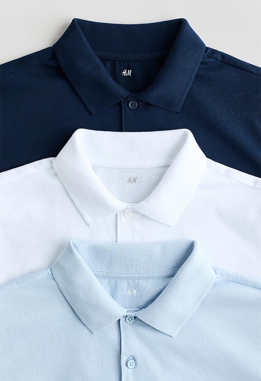 H&M - 3-pack cotton polo shirts - blue/white