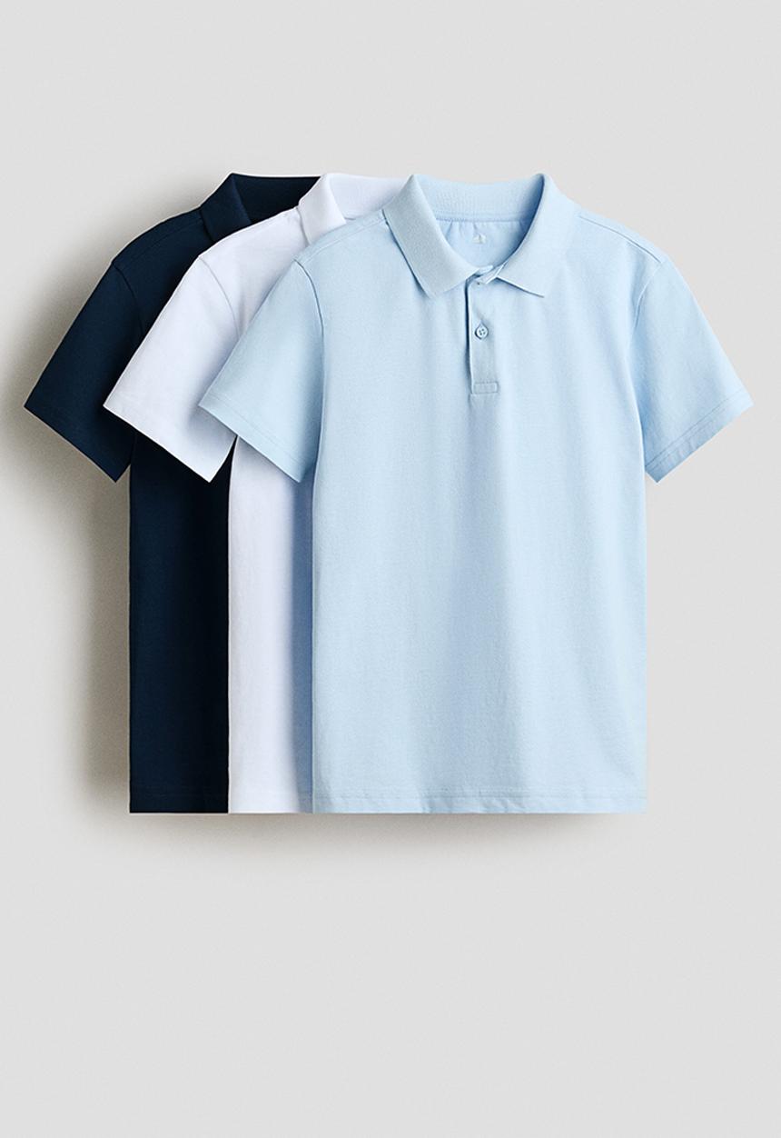 H&M - 3-pack cotton polo shirts - blue/white