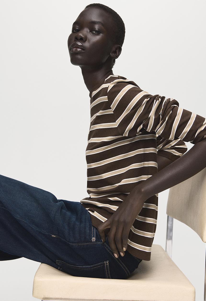 MANGO - T-shirt rili - brown