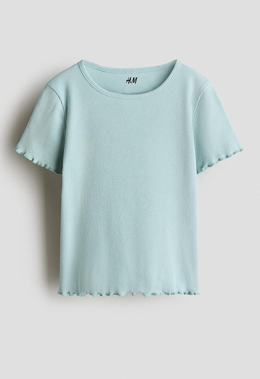 H&M - Overlocked ribbed t-shirt - light green