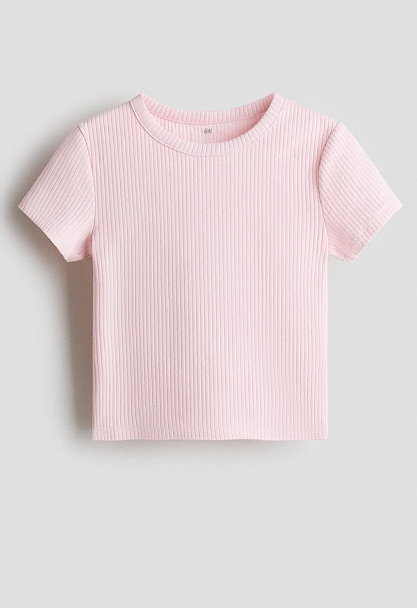 H&M - Ribbed cotton top - light pink