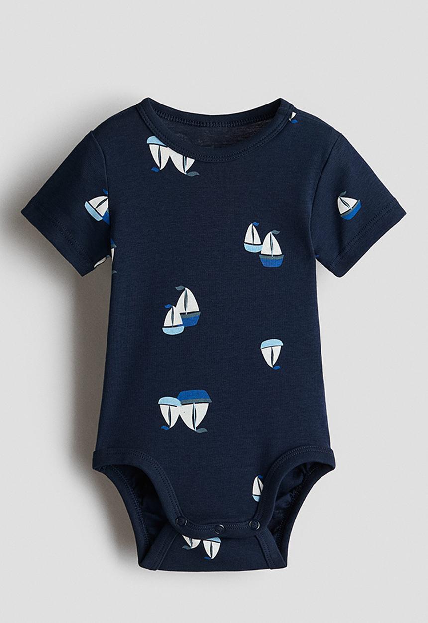 H&M - Printed bodysuit - navy blue/sailboats