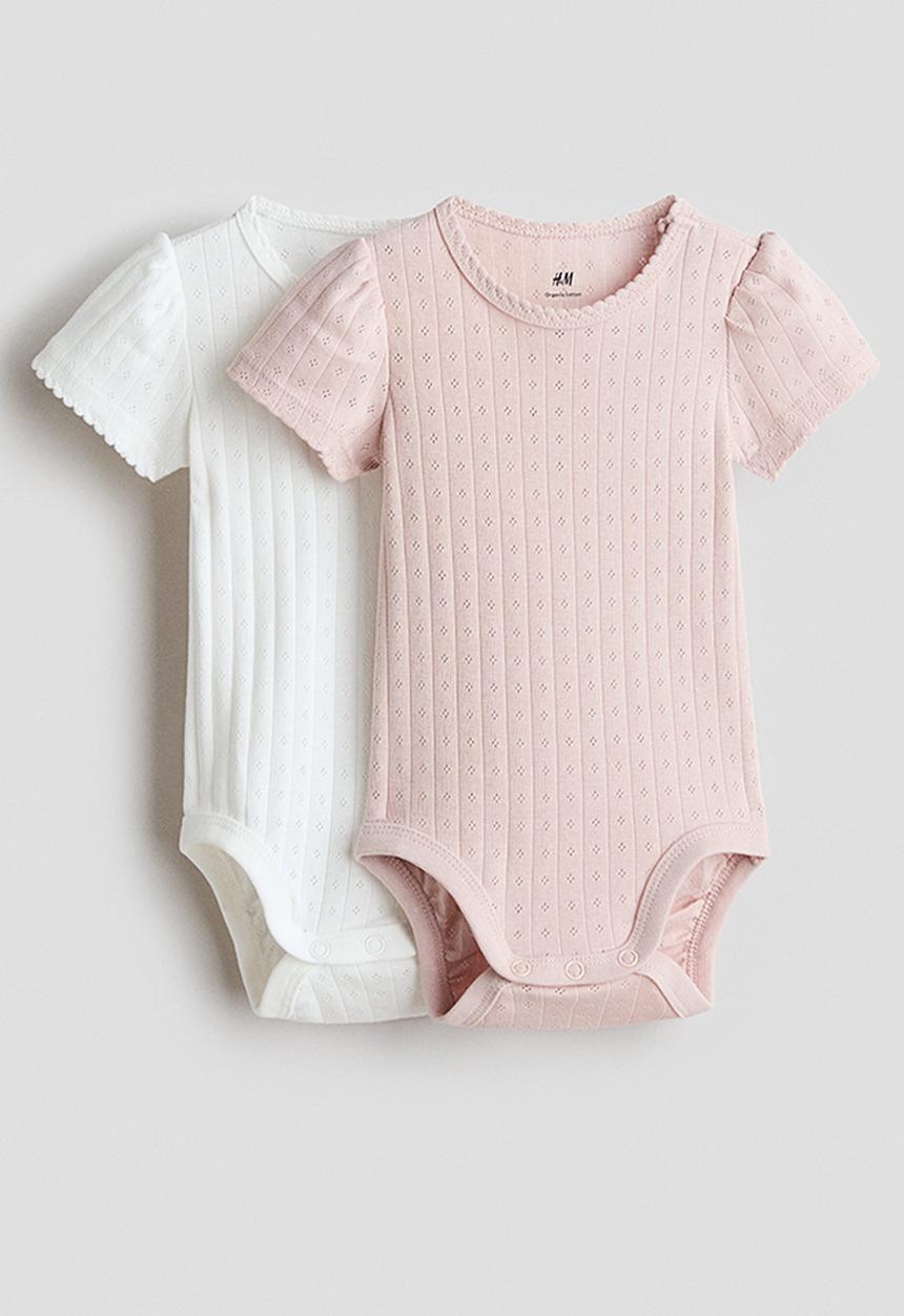 H&M - 2-Pack cotton pointelle bodysuits - light pink/white