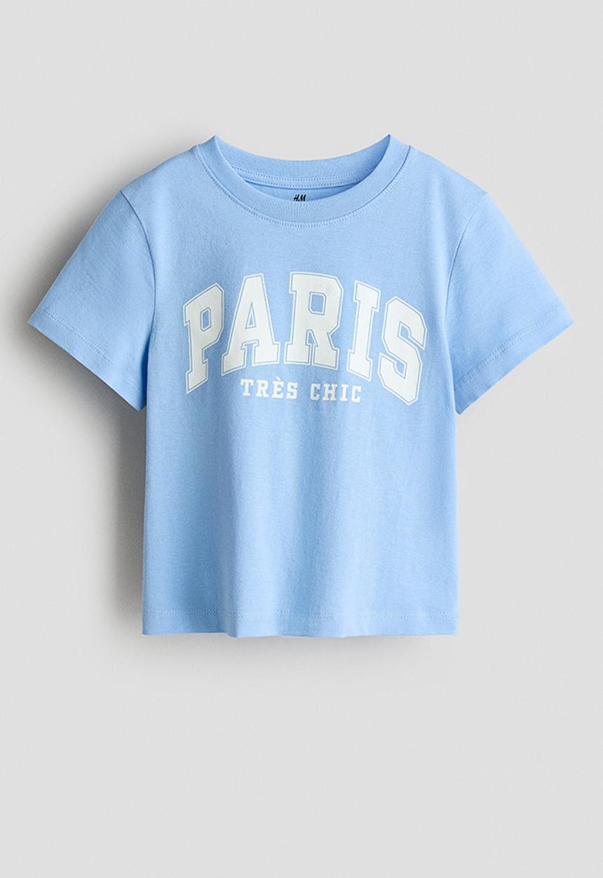 H&M - Printed t-shirt - light blue/paris