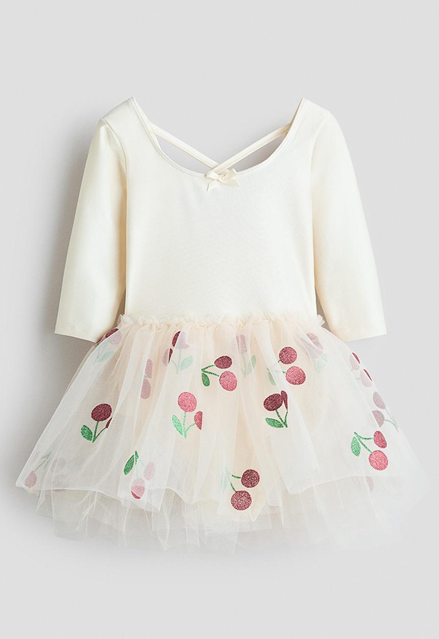 H&M - Dance leotard with tulle skirt - cream/cherries
